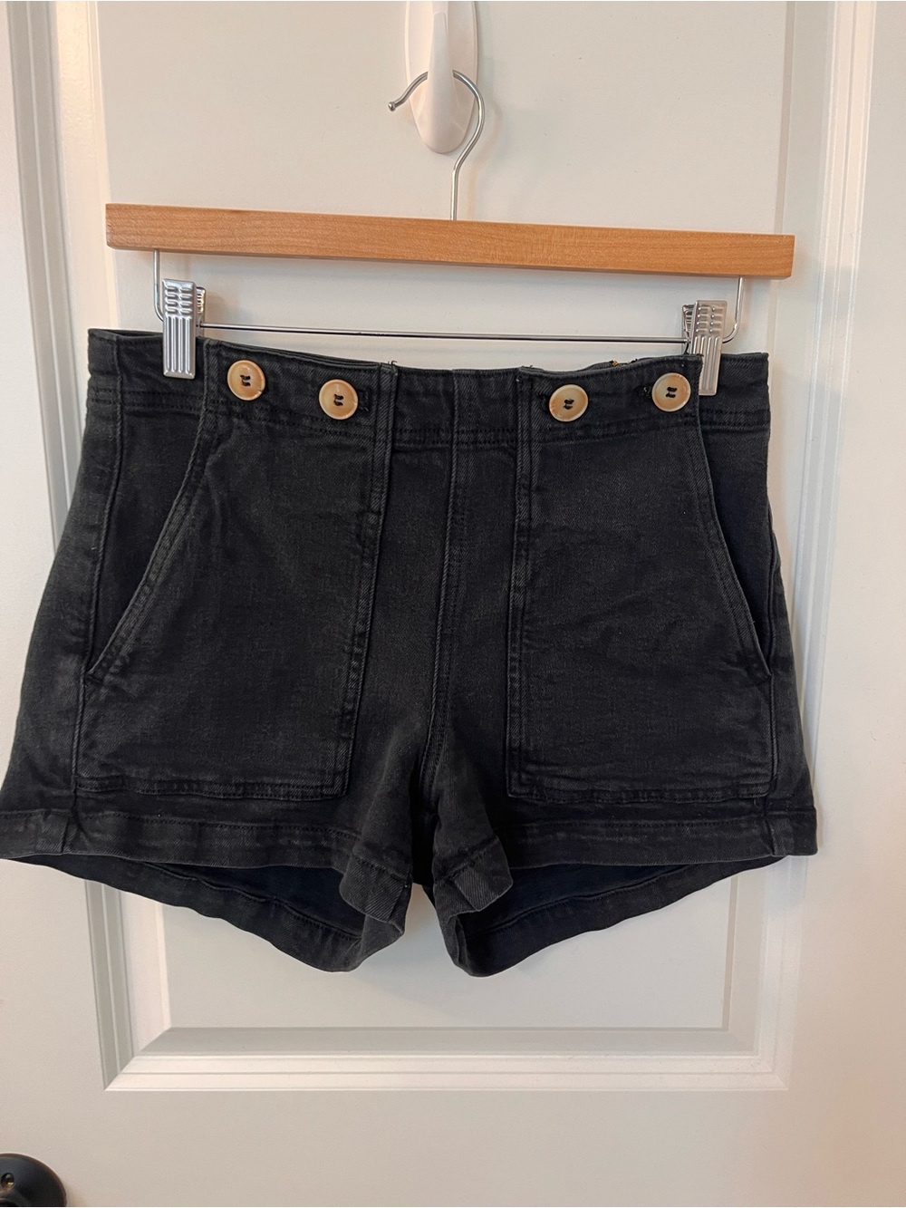 Pilcro Black High-Rise Button-Front Jean Shorts